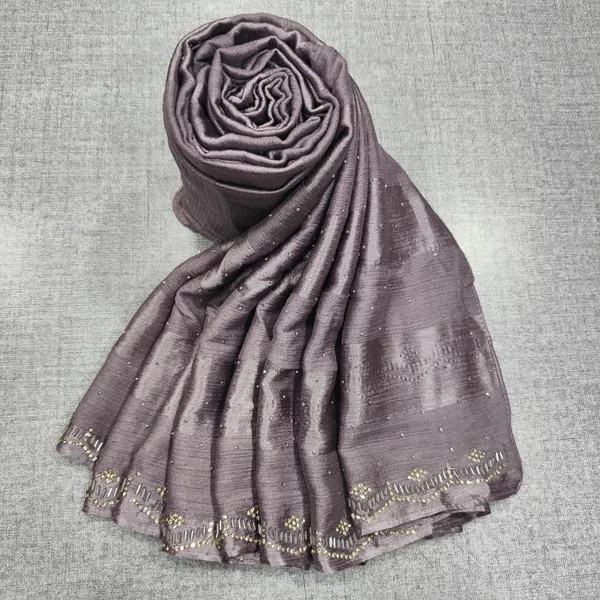 Crushed Chiffon Satin Hijab With Beads work | HJ22